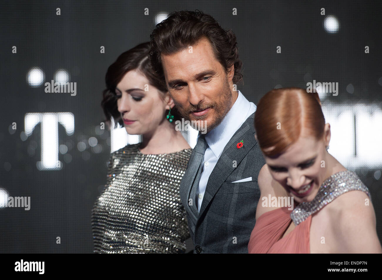 'Interstellar' UK film premiere held at the Odeon Leicester Square - Arrivals.  Featuring: Matthew McConaughey,Jessica Chastain,Anne Hathaway Where: London, United Kingdom When: 29 Oct 2014 Stock Photo