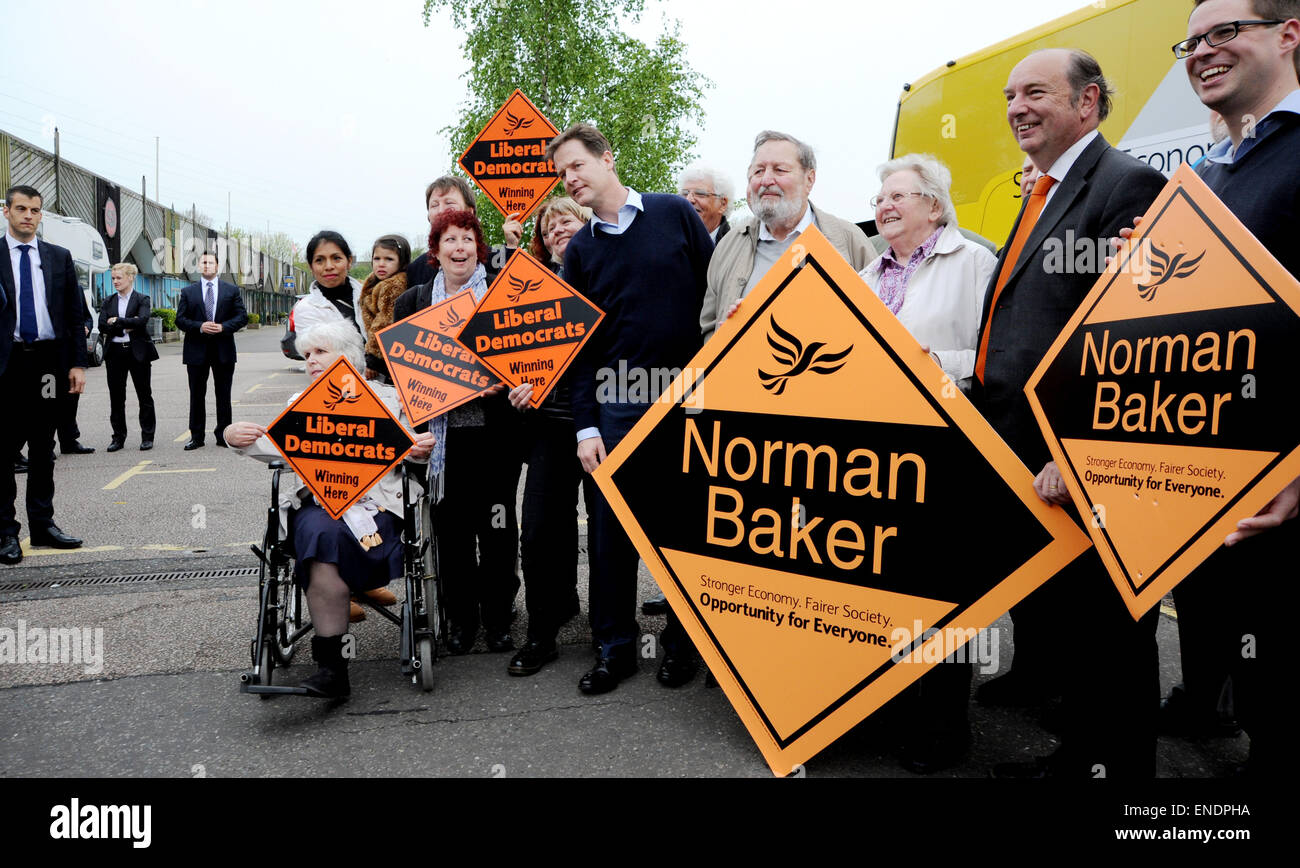 Newhaven Sussex UK 3rd May 2015 - Nick Clegg the leader of Liberal Democrats and Deputy Prime Minister during his visit to the Paradise Park Centre Newhaven today with local party activists and local candidate Norman Baker Photograph taken by Simon Dack Stock Photo