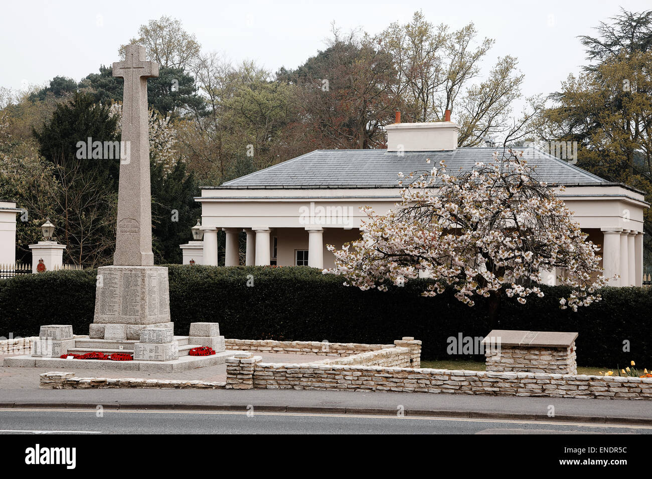 War memorial to the men of Camberley & surrounds located outside the A30 entrance to the Royal Military Academy Sandhurst RMAS Stock Photo