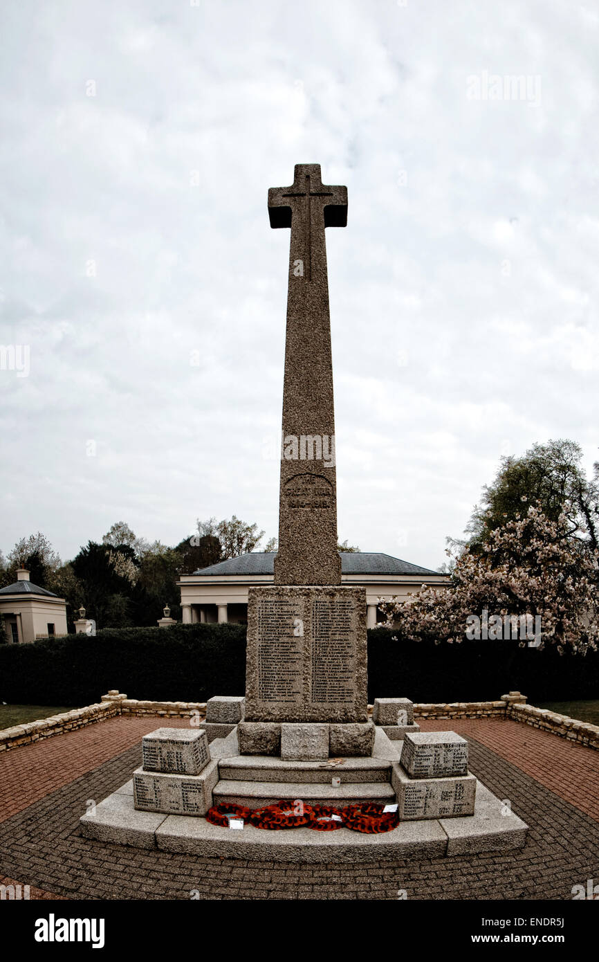 War memorial to the men of Camberley & surrounds located outside the A30 entrance to the Royal Military Academy Sandhurst RMAS Stock Photo