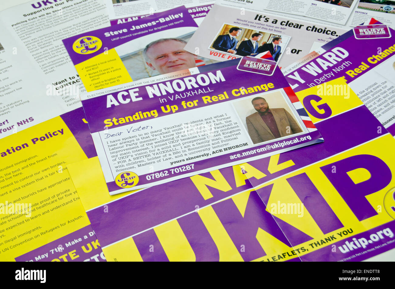 BASINGSTOKE, UK  MAY 3, 2015:  Campaign leaflets from UKIP candidates across the UK Stock Photo