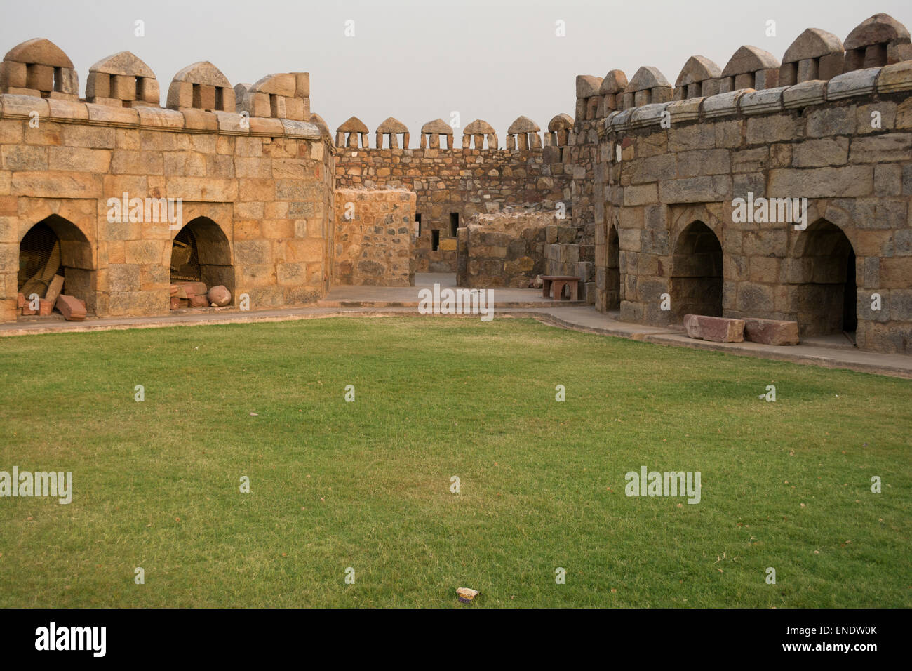 Massive fortifications of Tughluqabad Fortress Stock Photo