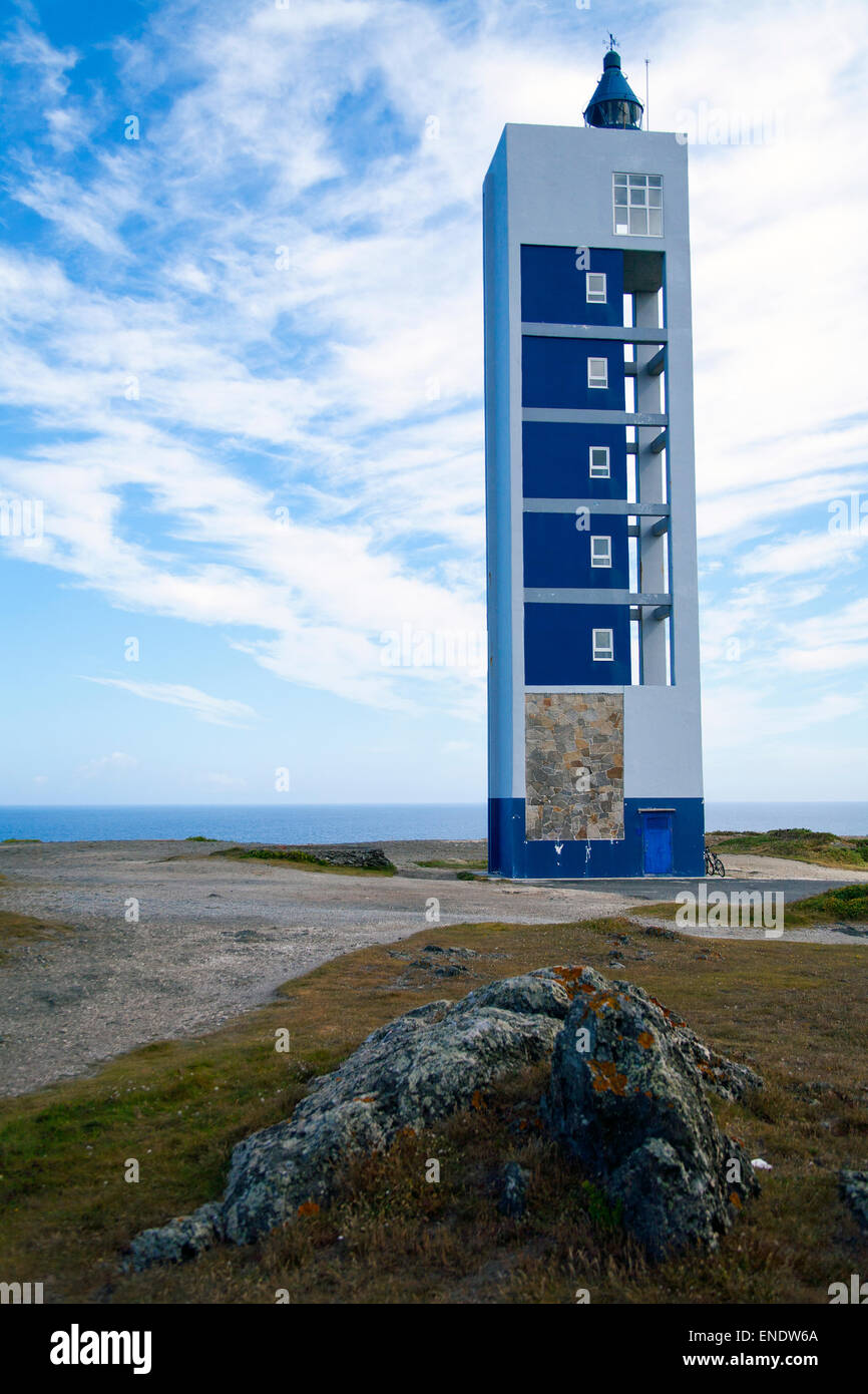 Lighthouse of Punta Frouxeira in Meiras, Galizia, Spain. Stock Photo