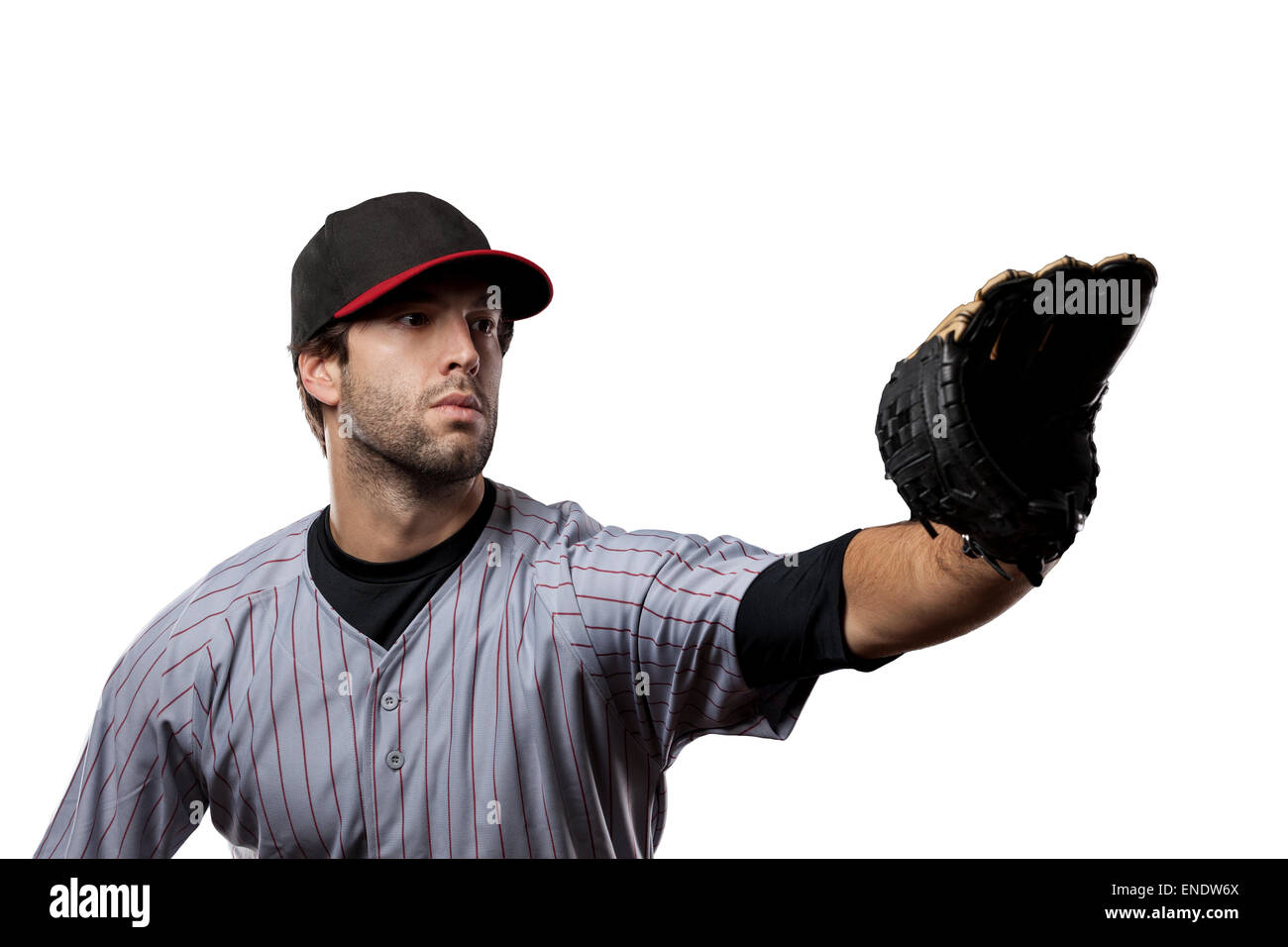 Baseball Player in red uniform, on a white background Stock Photo - Alamy