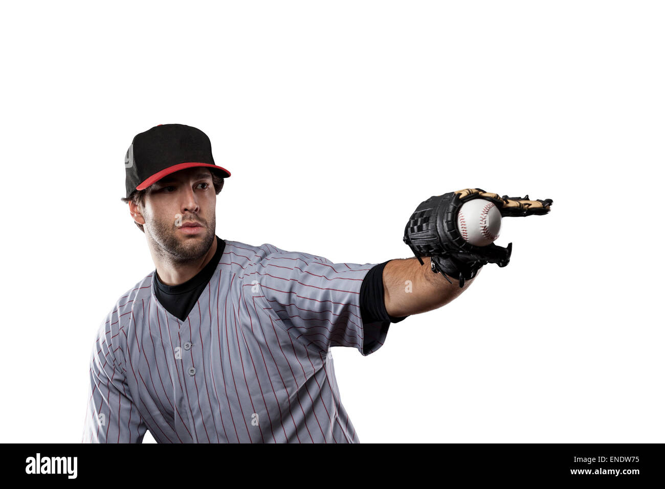 Baseball Player in red uniform, on a white background Stock Photo - Alamy