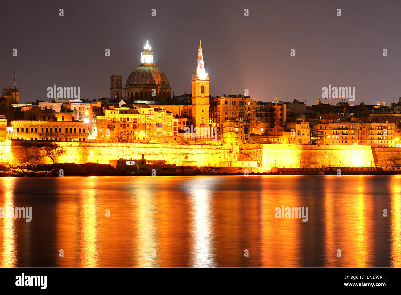 The view on Valletta in night illumination, Sliema, Malta Stock Photo
