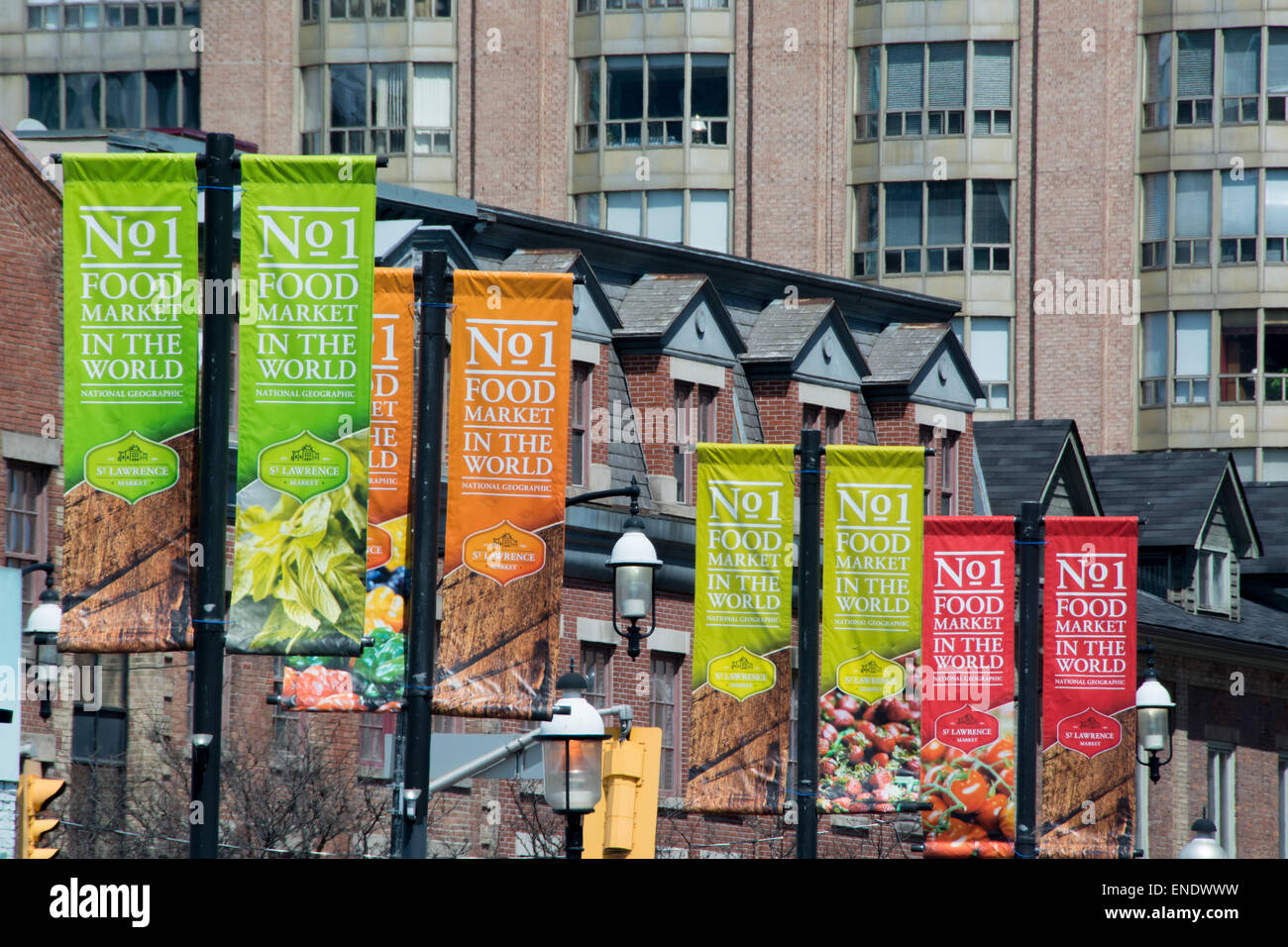 Colorful Banners Advertising The St Lawrence Market In Toronto