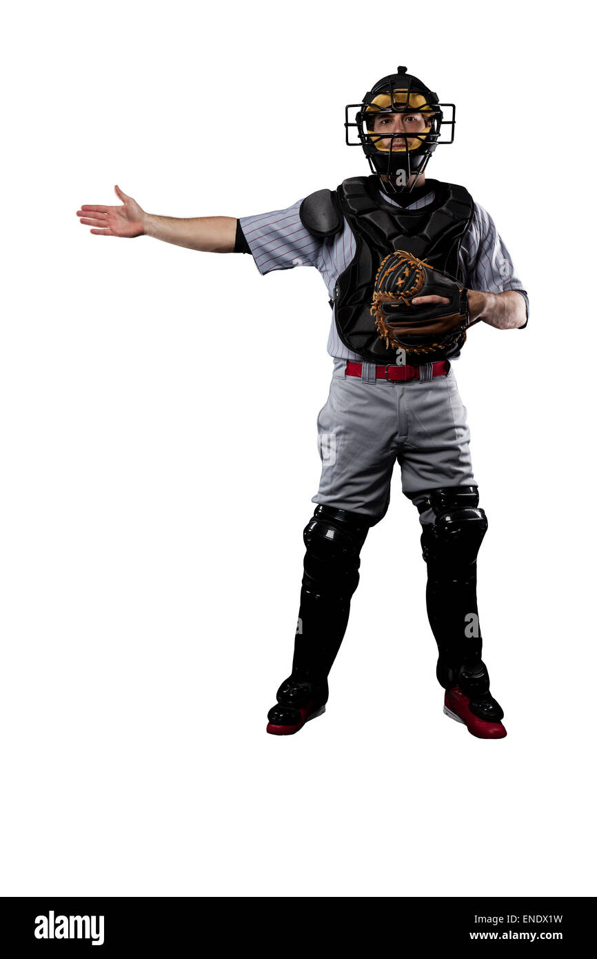 Catcher Baseball Player, on a white background. Stock Photo