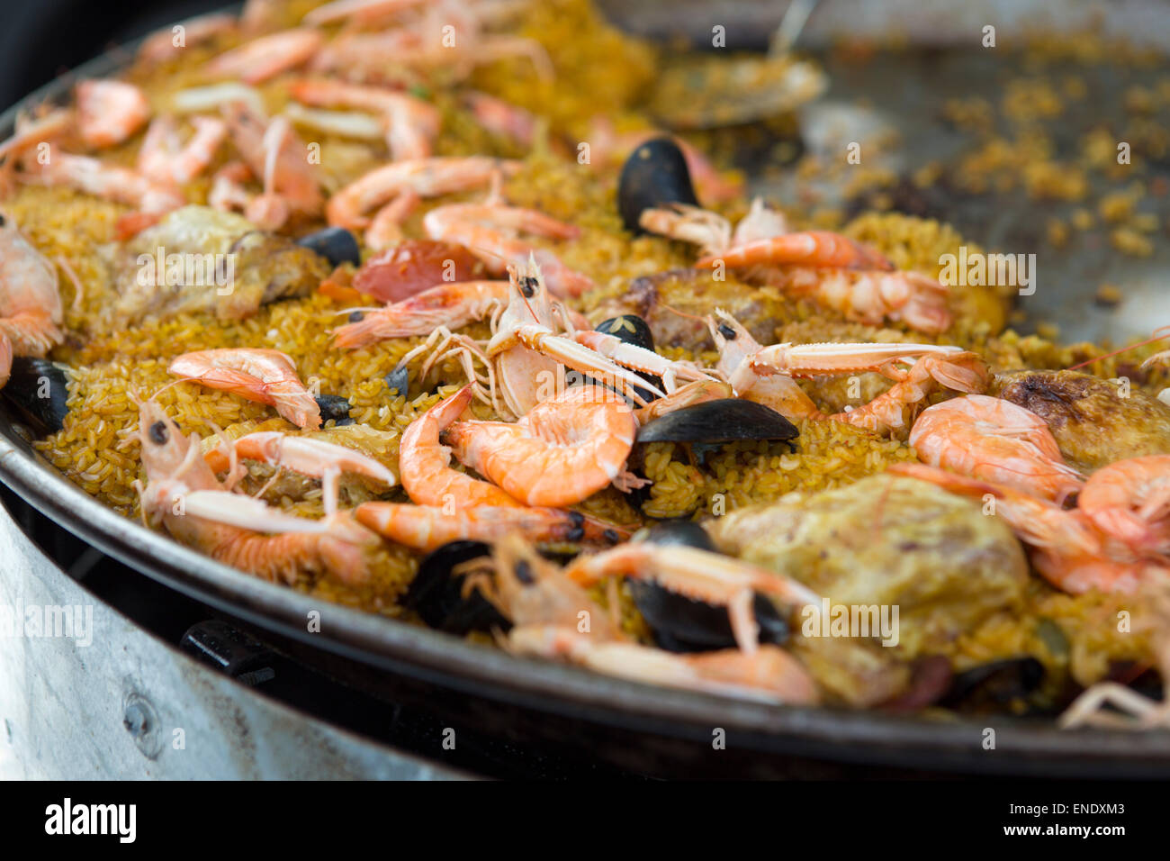 Spanish paella in special traditional pan Stock Photo Alamy