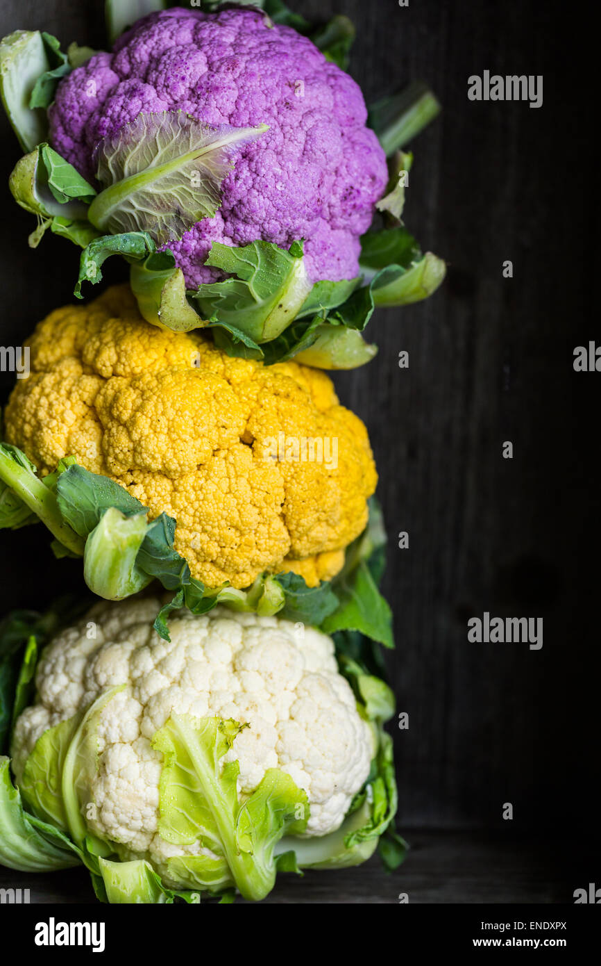 Rainbow of organic cauliflower from the local market Stock Photo - Alamy