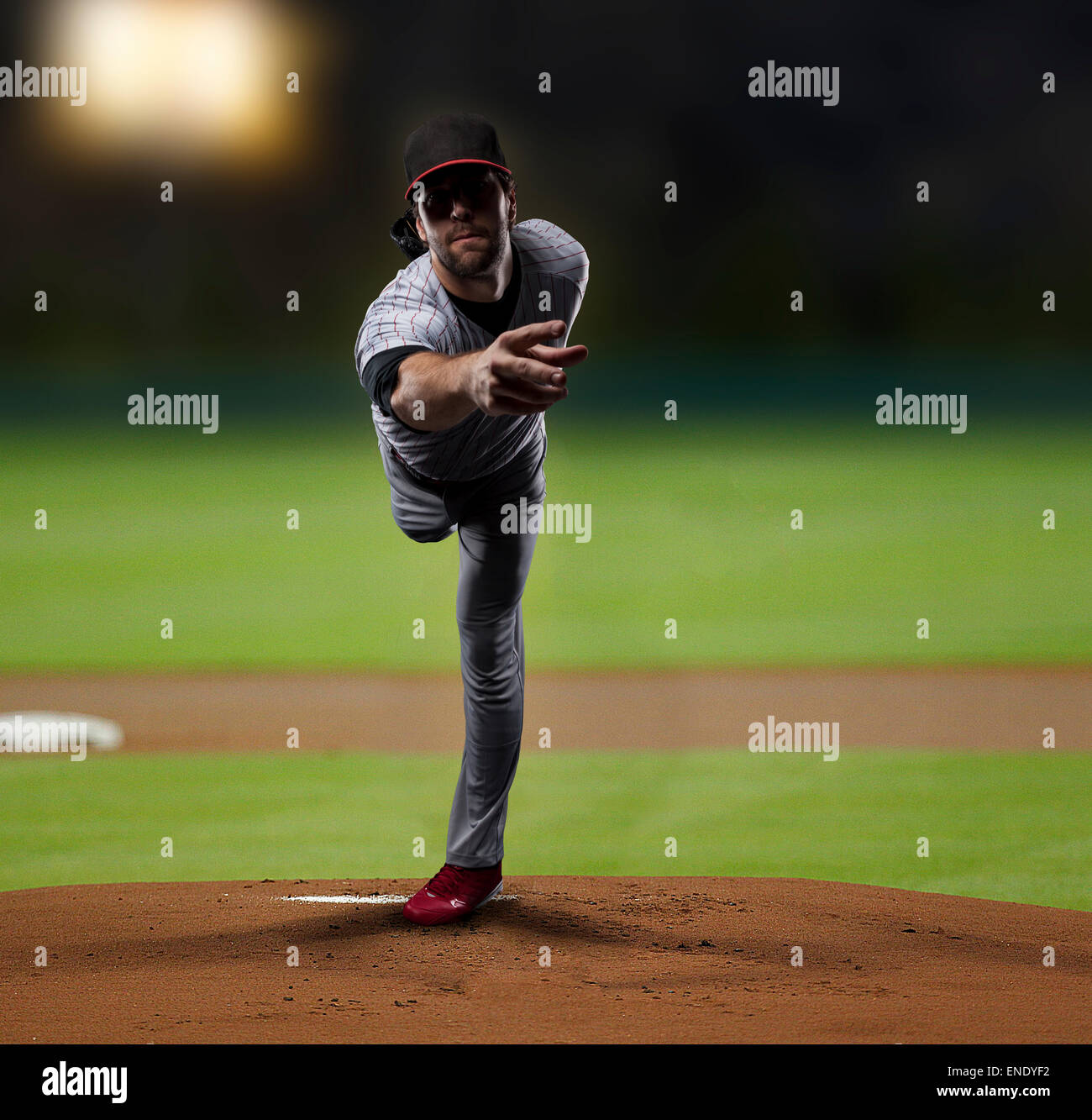 Pitcher Player throwing a ball, on a baseball Stadium Stock Photo Alamy