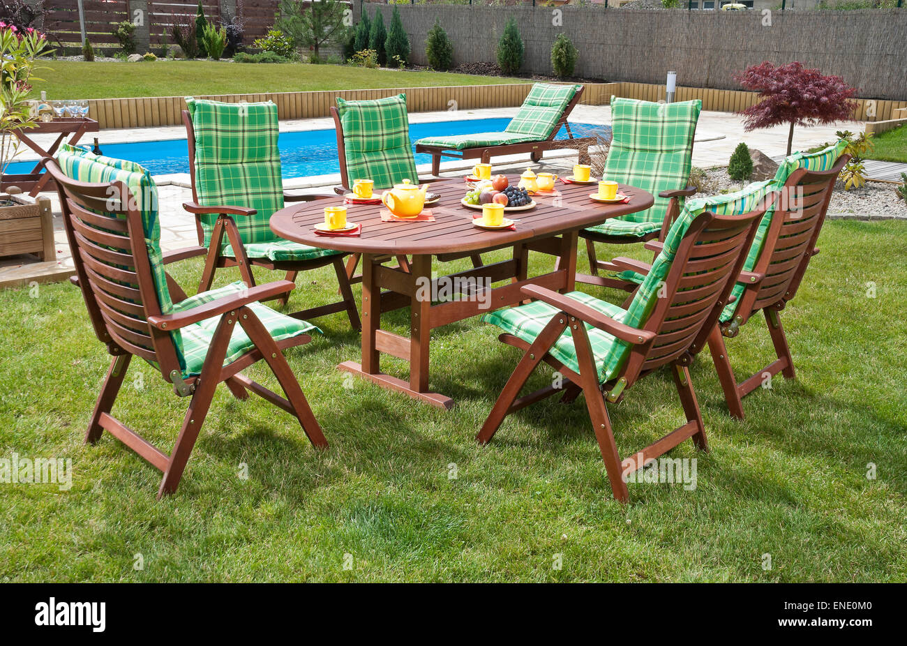The Garden furniture by the pool Stock Photo - Alamy