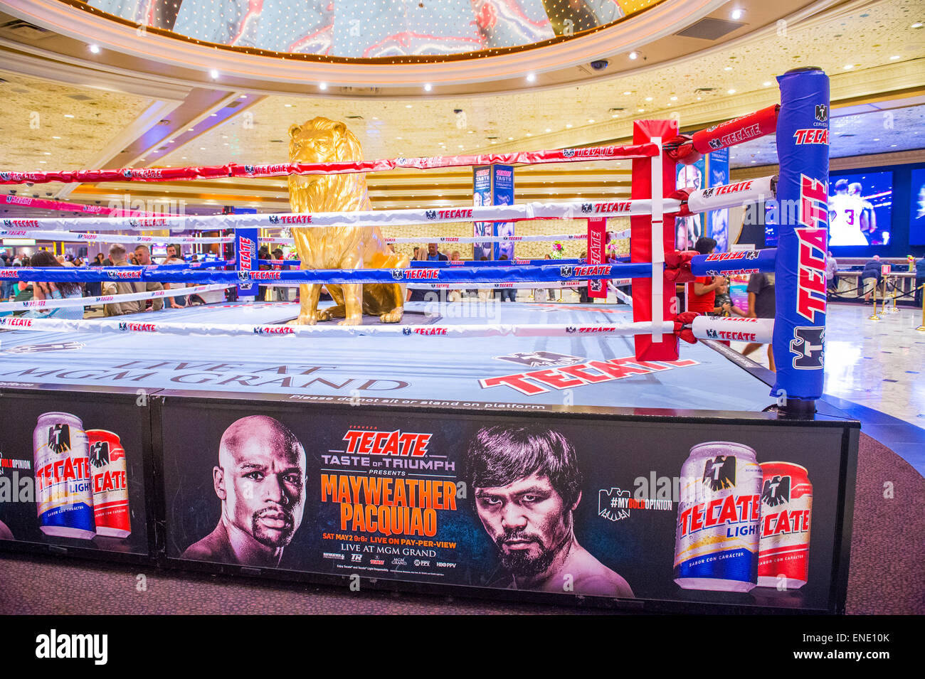 Boxing ring at the MGM hotel advertises about the Floyd Mayweather and  Manny Pacquiao fight in Las Vegas Stock Photo - Alamy