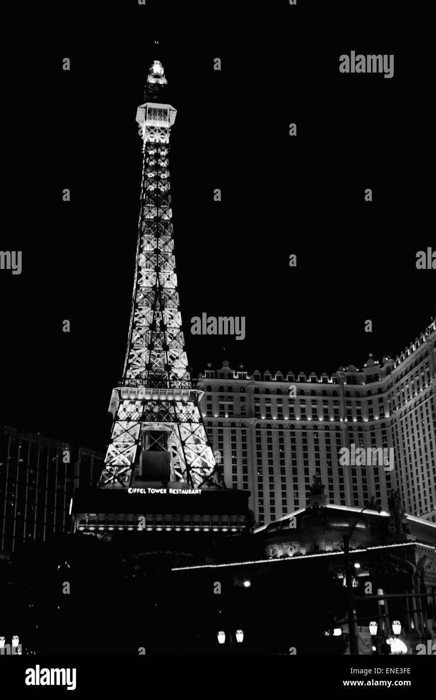 Paris Las Vegas' Eiffel Tower at night. Stock Photo