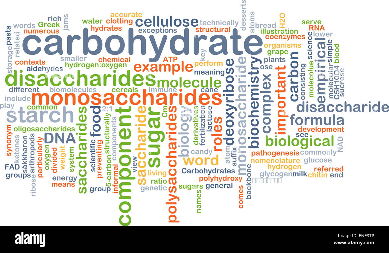 Background text pattern concept wordcloud illustration of carbohydrate Stock Photo