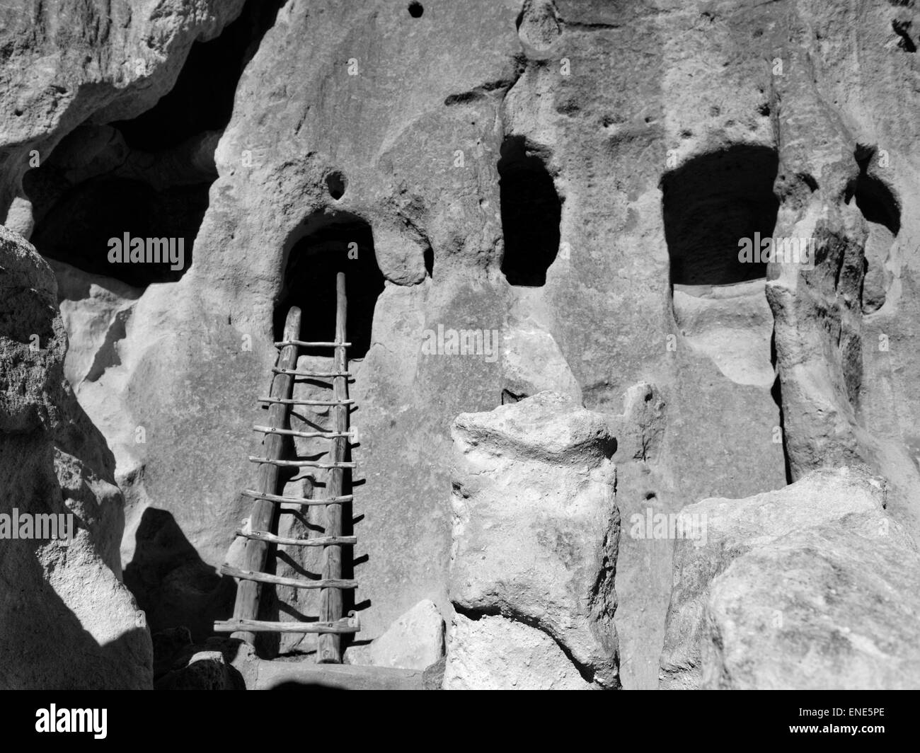 Cliff Dwellings at the Bandelier National Monument, Los Alamos, New Mexico. Stock Photo