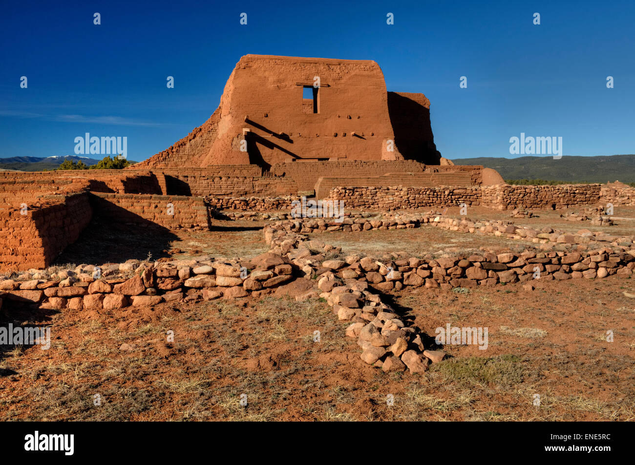 Ruins of the old (early 1700's) mission church and convento at the Pecos pueblo, New Mexico. Stock Photo