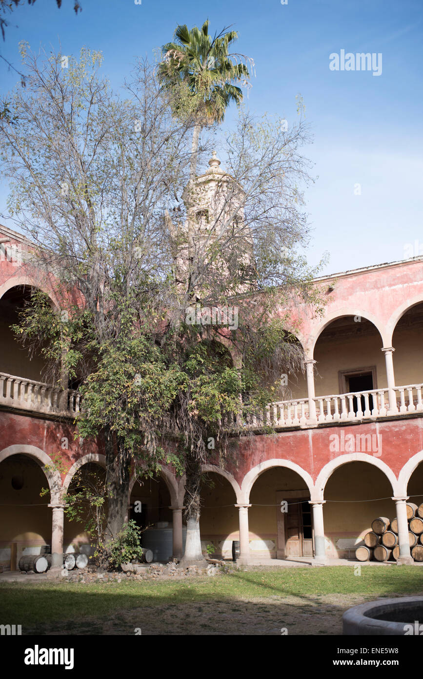 Balconies from courtyard of ex-Hacienda Jaral de Berrio in Mexico Stock Photo