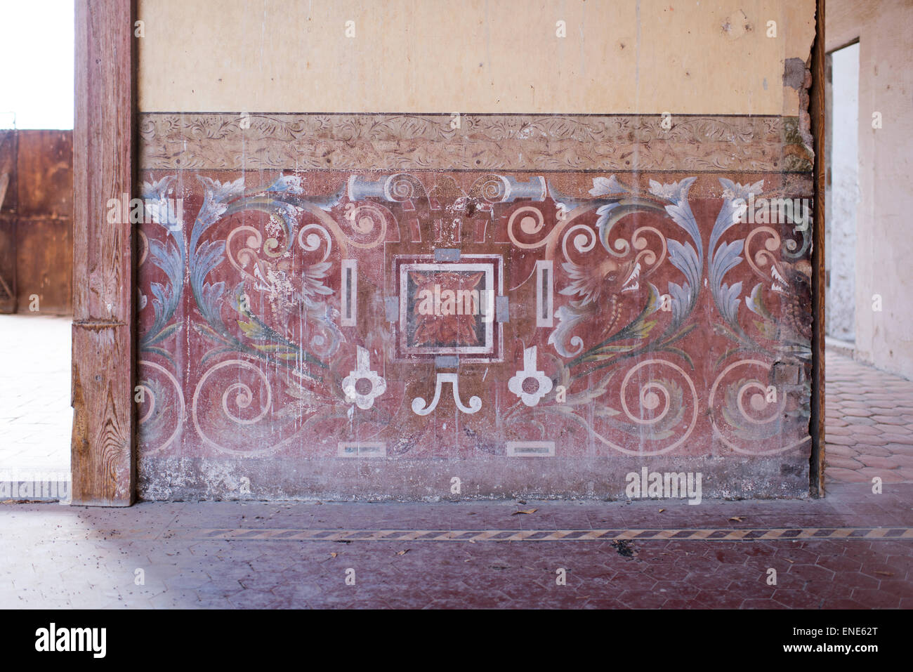 Hand painted pattern on wall at ex-Hacienda Jaral de Berrio in Mexico Stock Photo