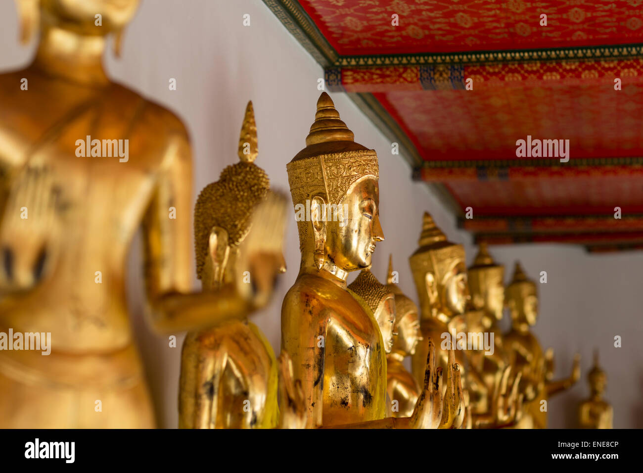 Golden Buddha statues at Wat Pho Buddhist temple, Bangkok, Thailand, Asia Stock Photo