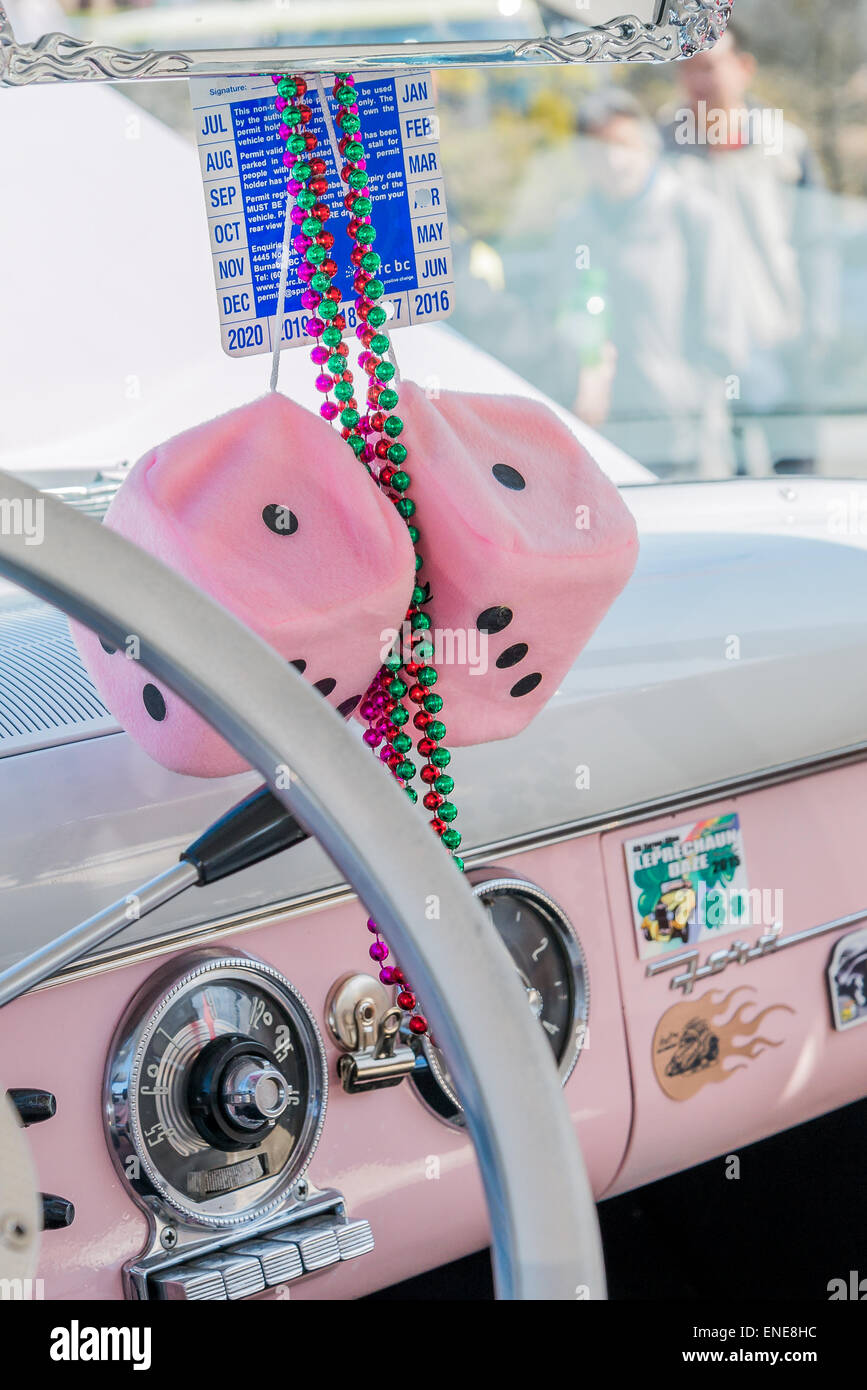 Pink fuzzy dice for sale rear view mirror