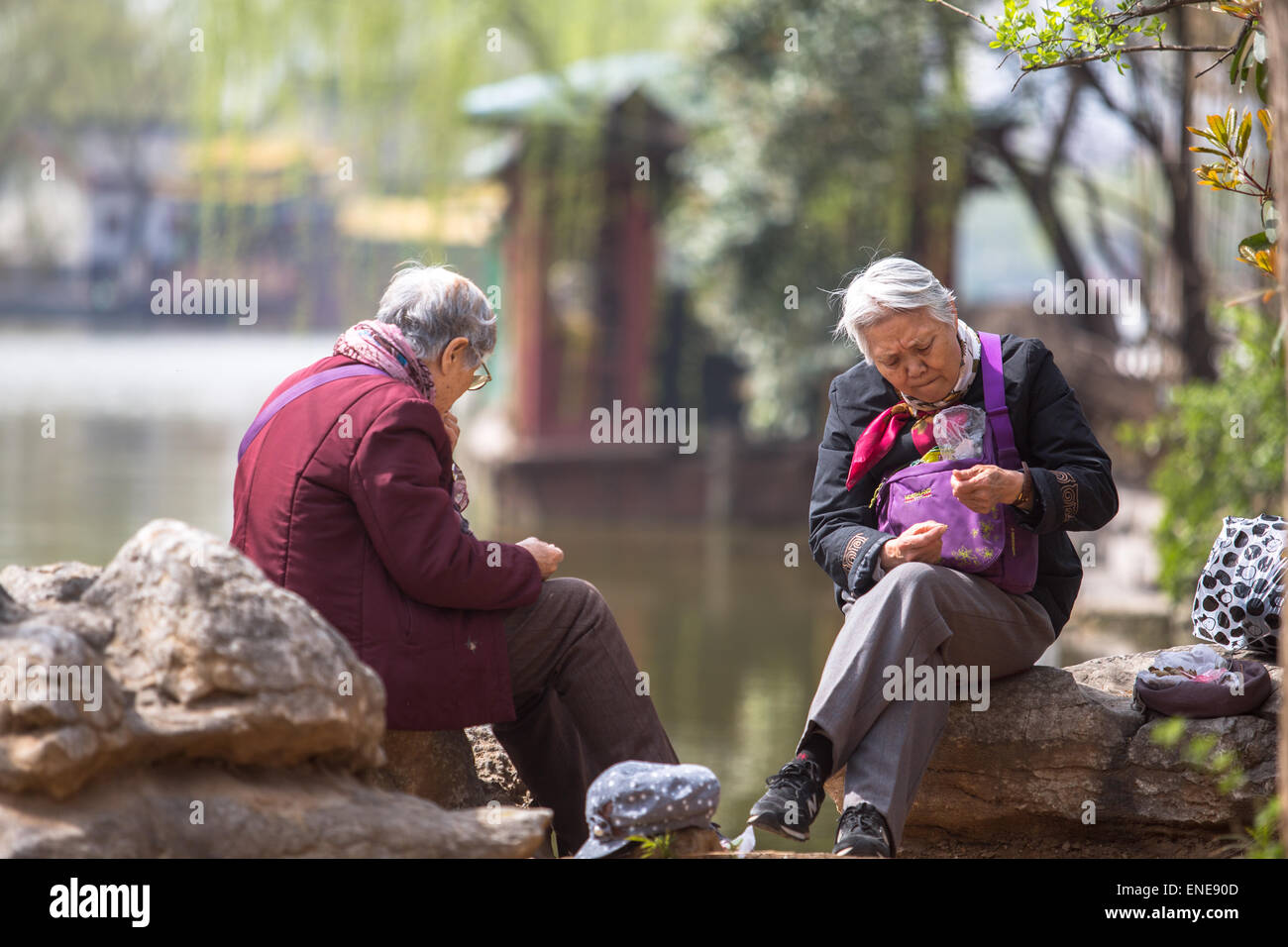 Chinese Old Women In Park Stock Photo Alamy