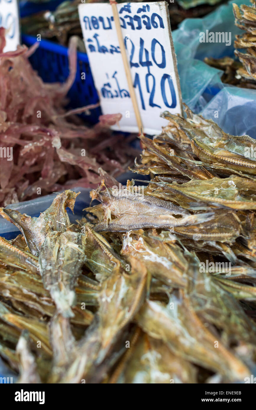 Dried seafood for sale in street market in Bangkok, Thailand, Asia Stock Photo