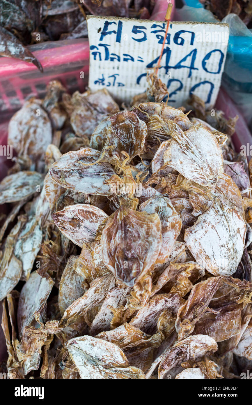 Dried seafood for sale in street market in Bangkok, Thailand, Asia