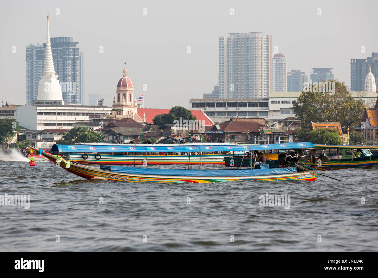 Boats on the Chao Phraya river in Bangkok, Thailand, Asia Stock Photo ...