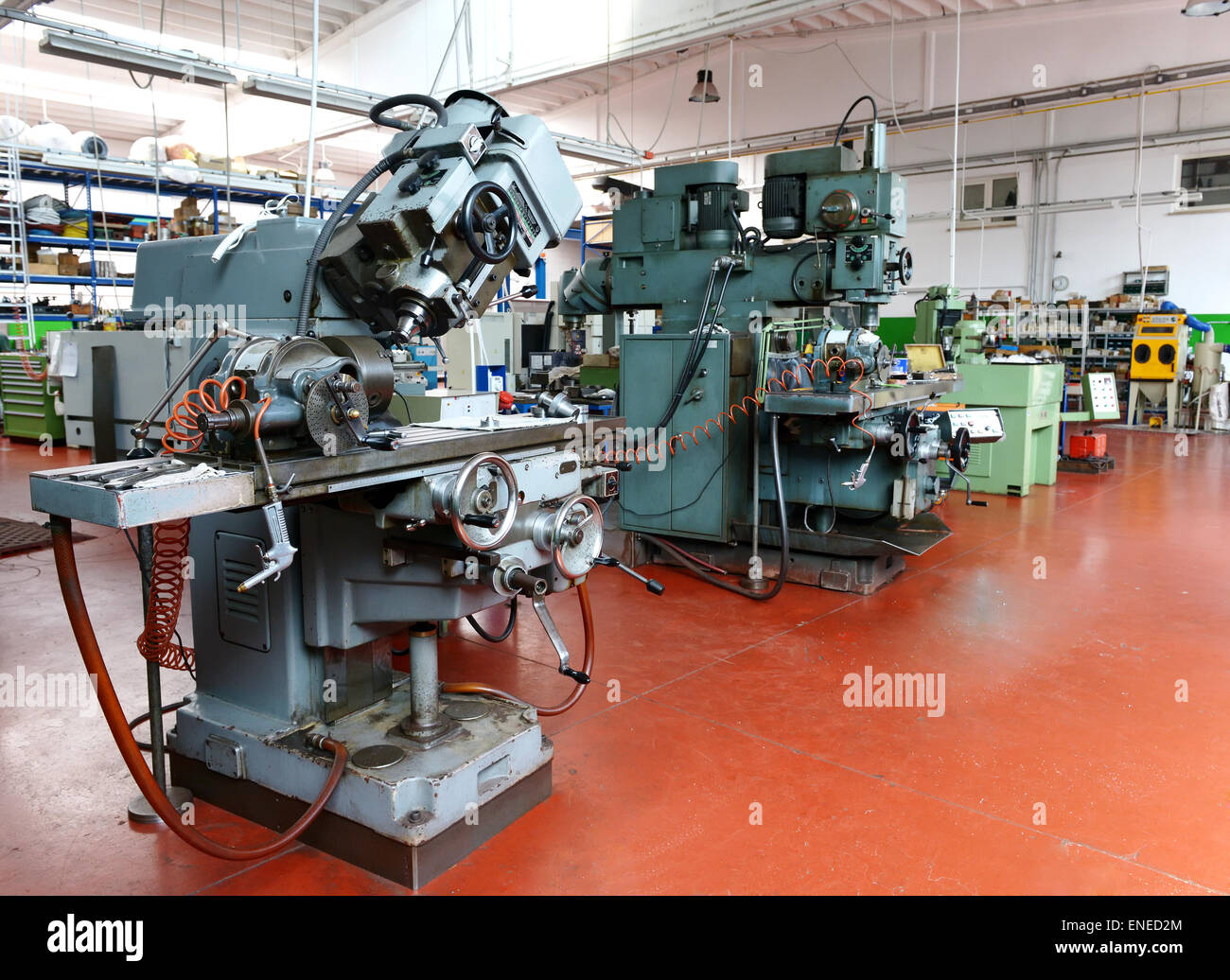 Large Automated Machines in Interior of Mechanic Laboratory with Polished Floor Stock Photo