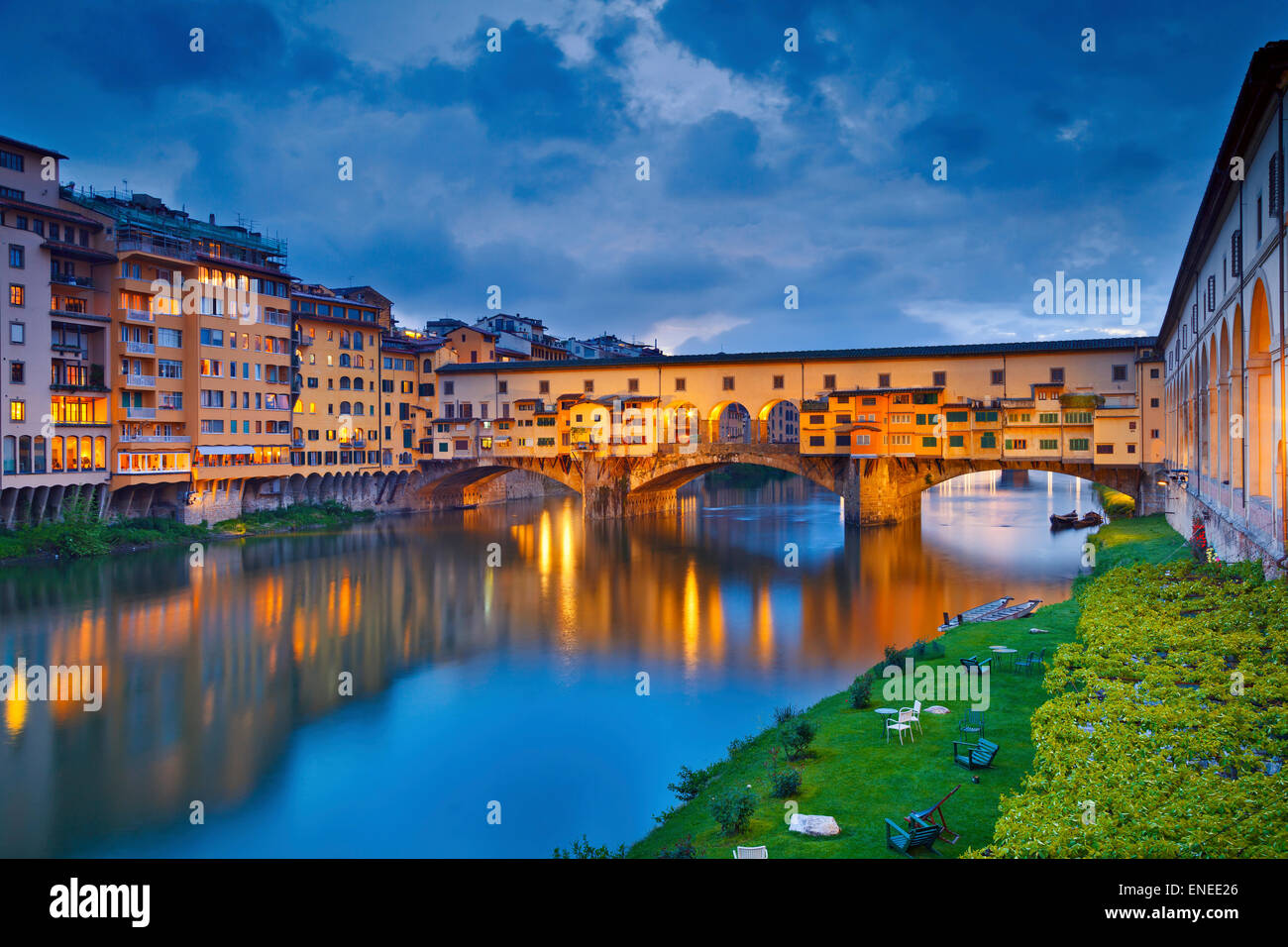 Florence. Image of Ponte Vecchio in Florence, Italy  at dusk. Stock Photo