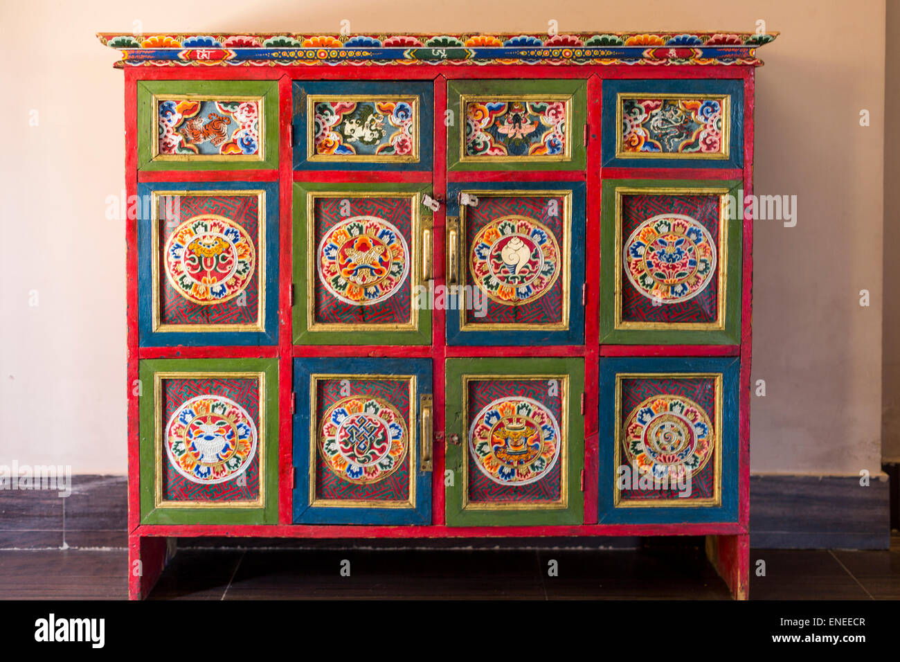 Traditional Handmade, Handpainted Cupboard, Wangdue, Bhutan, Asia Stock Photo