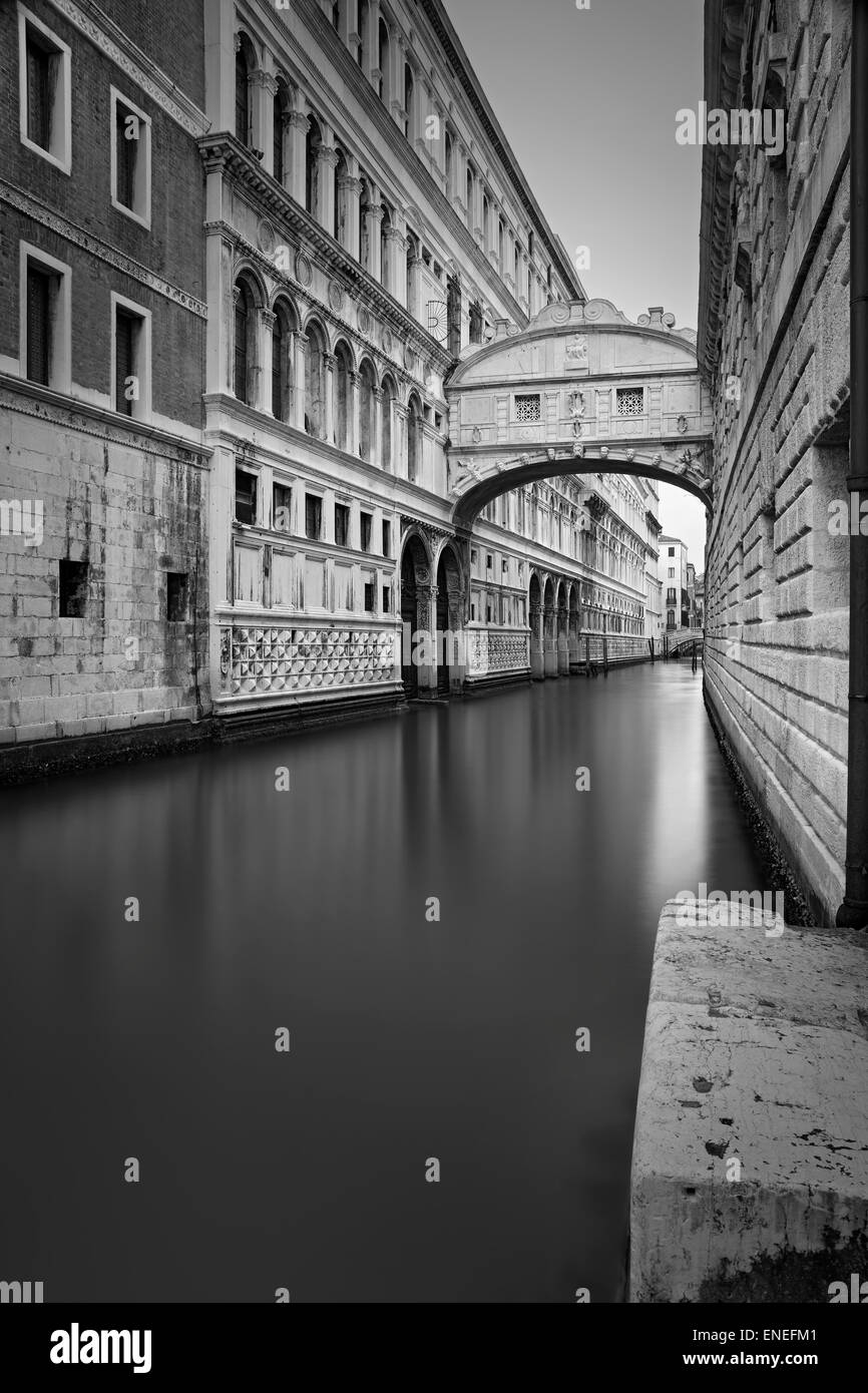 Venice. Black and white image of the famous Bridge of Sighs in Venice, Italy. Stock Photo