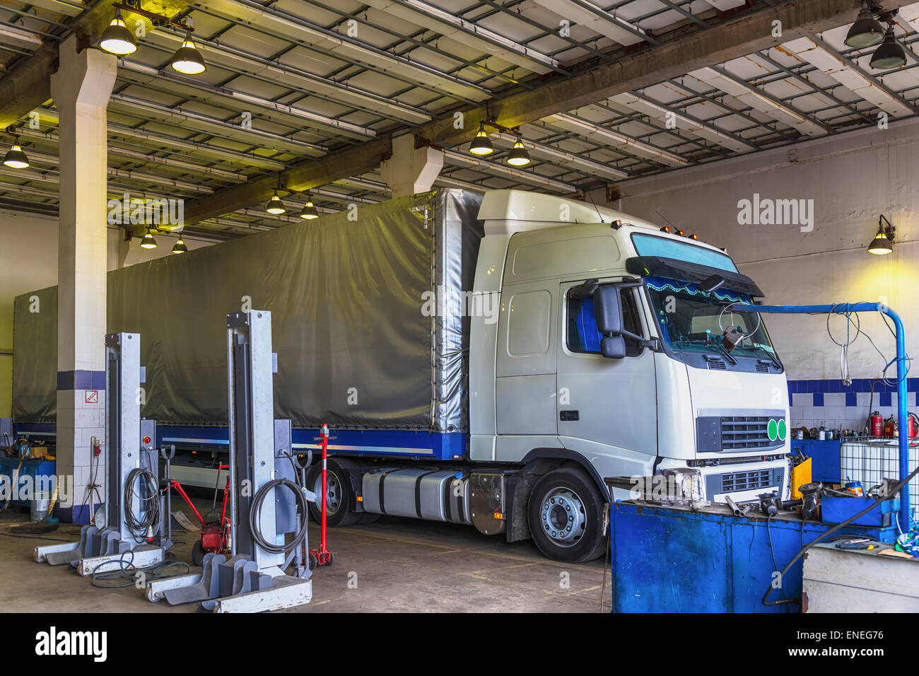 Truck or lorry repair shop service garage interior Stock Photo