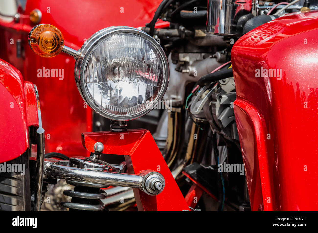 Old retro or vintage car or automobile front side with front light or headlight Stock Photo