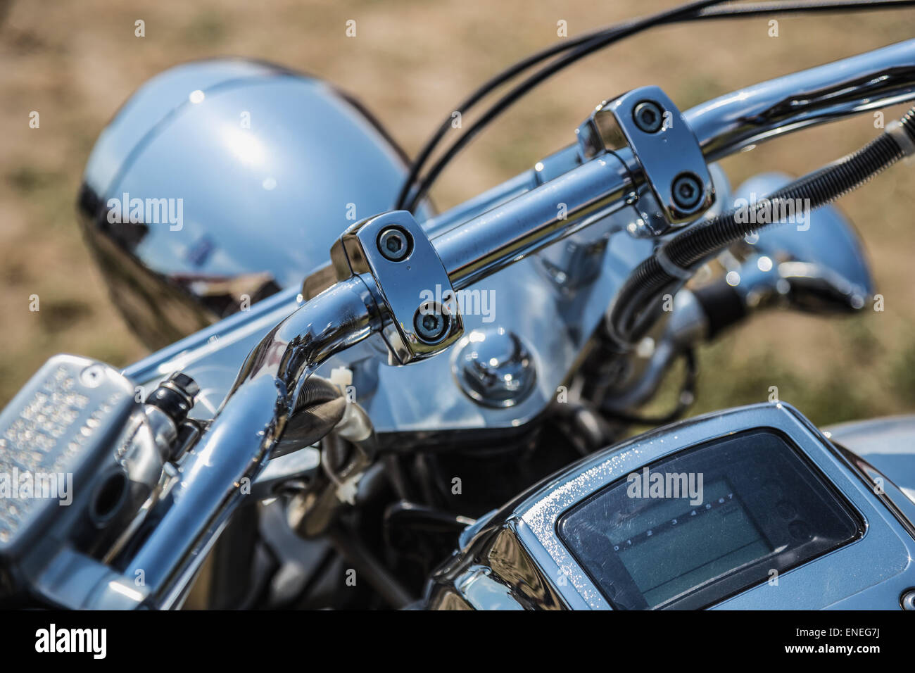 Bike or motorcycle chrome steering wheel Stock Photo