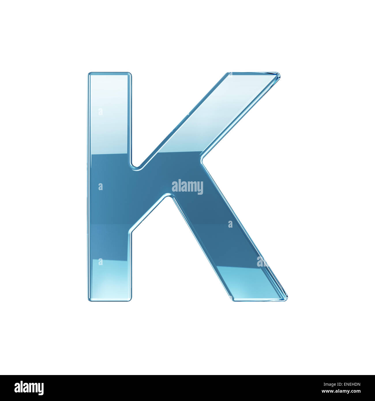 3d render of glass glossy transparent alphabet letter symbol - K. Isolated on white background Stock Photo
