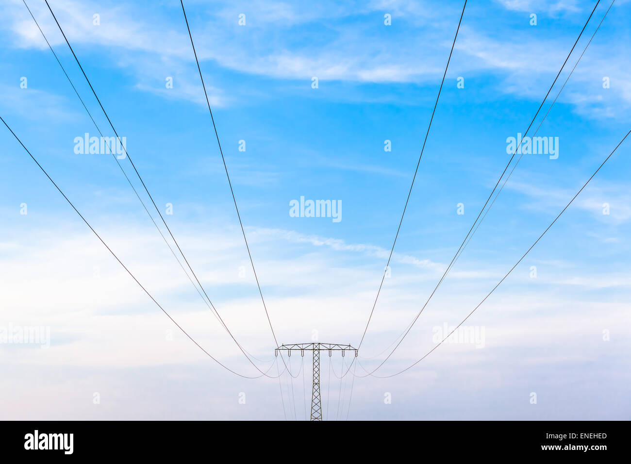 Electricity power cables and metal pylon construction in front of ...