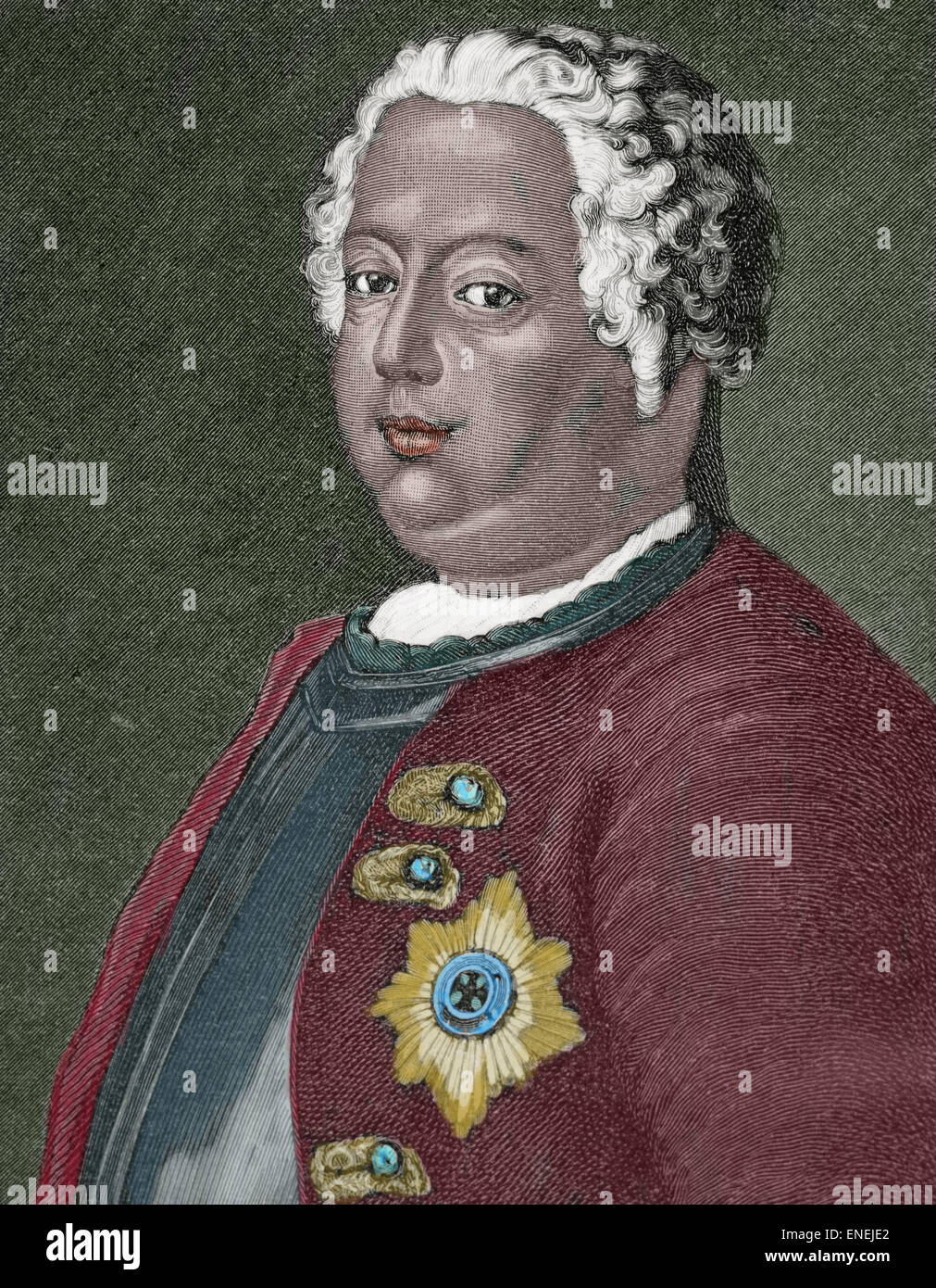 Frederick William I (1688-1740). King in Prussia and Elector of Brandenburg. Engraving. 19th century. Colored. Stock Photo