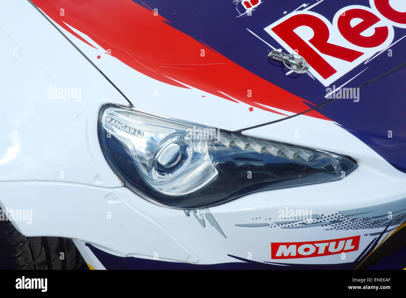 Racing car Moscow Nikita Shikova famous drifter and his Rocket Bull 86 Tuning Show 2015 Russian Drift Series Stock Photo