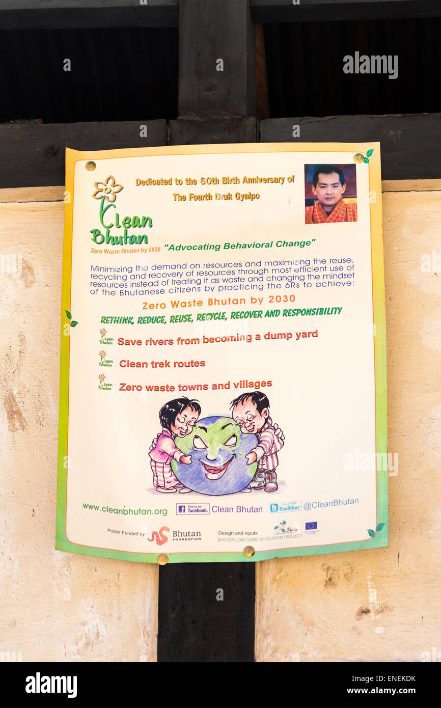 Clean Bhutan poster near Trongsa, Central Bhutan, Asia Stock Photo