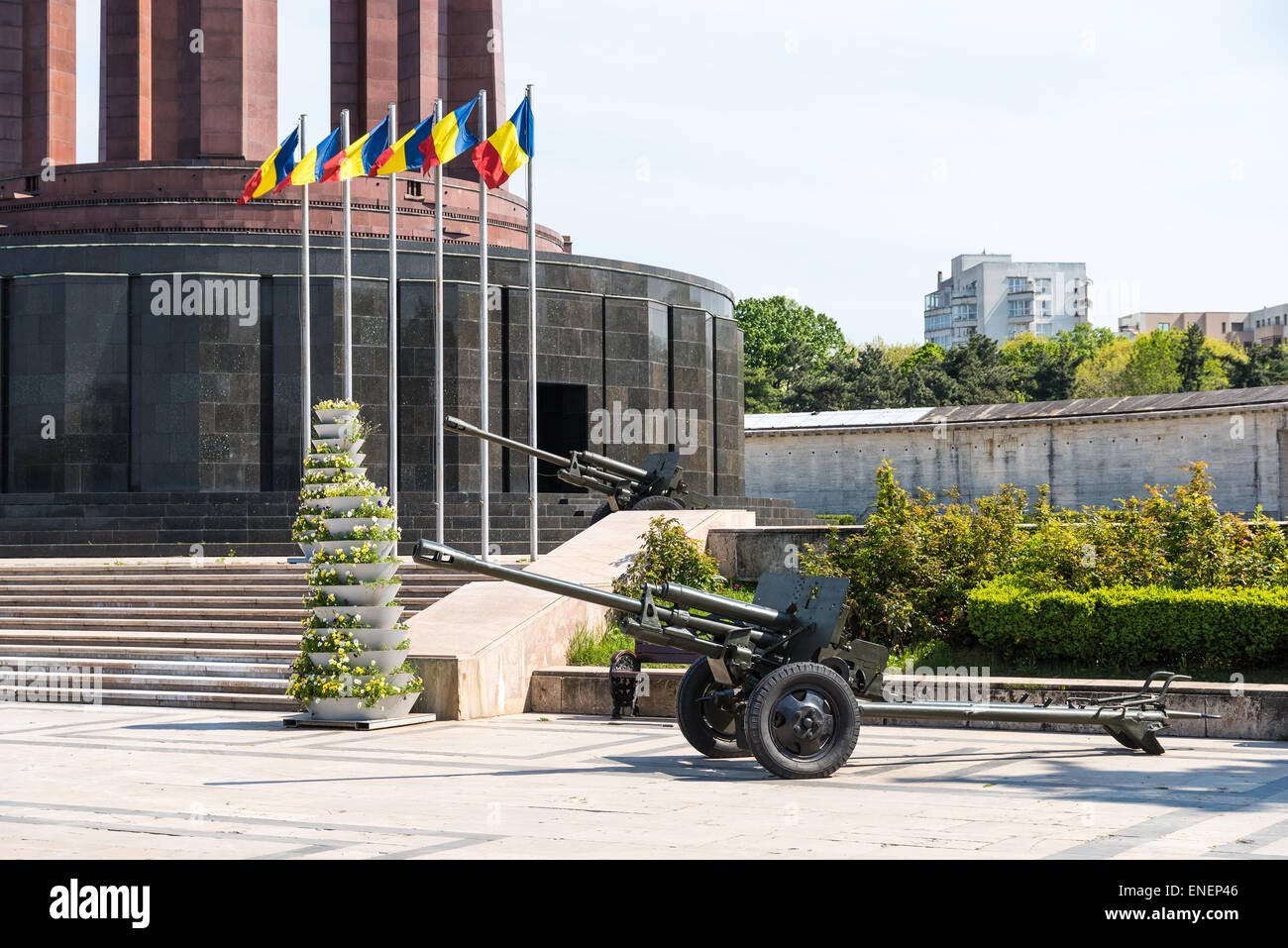 The Mausoleum Of Romanian Heroes was built in 1963 and it is located in Carol Park in Bucharest Romania. Stock Photo