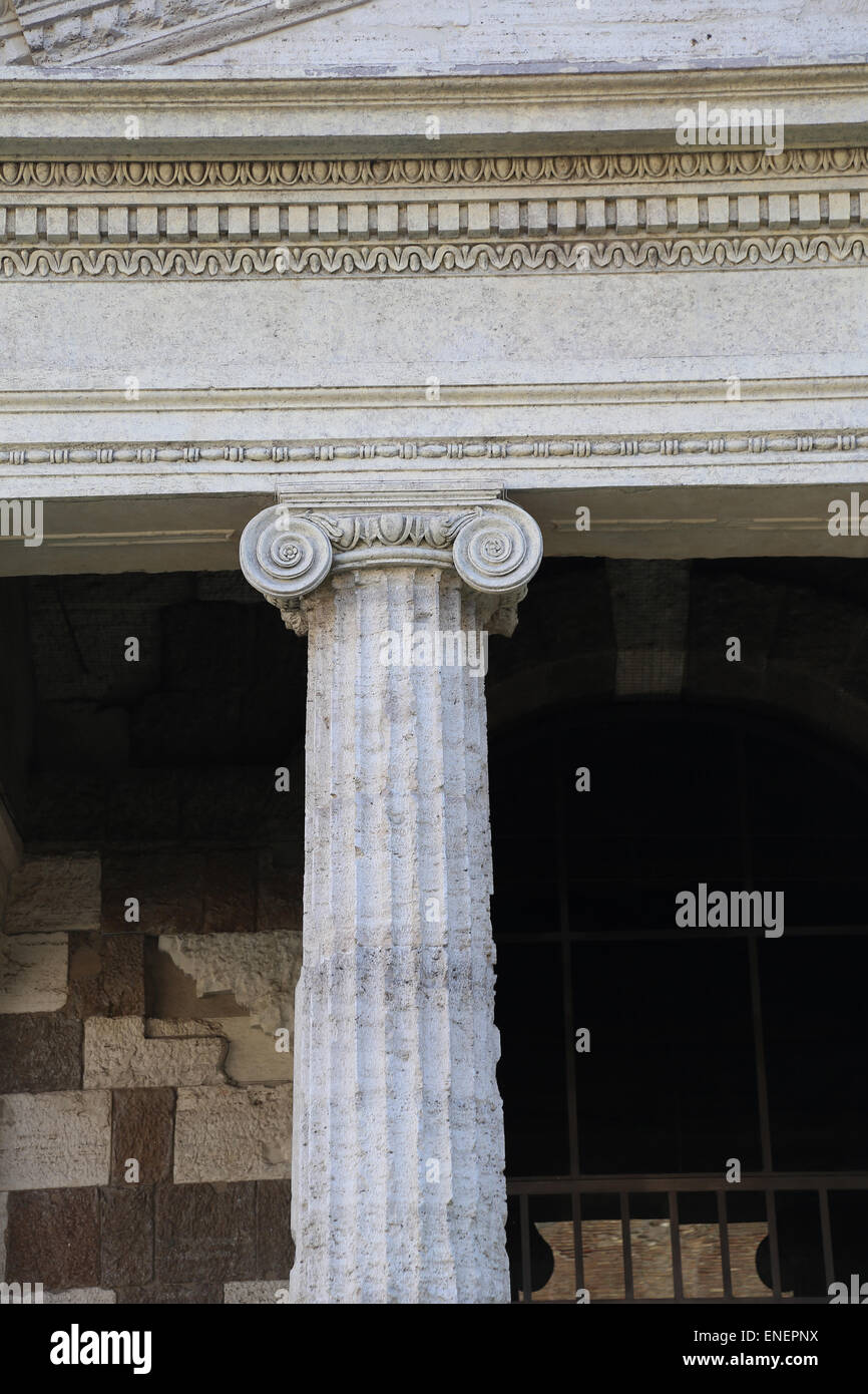 Italy. Rome. Temple of Portunus. Dedicated to the god Portunus. Ionic order. Forum Boarium. 1st century BC. Republic era. Detail Stock Photo