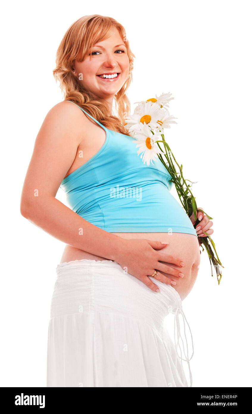 Pregnant woman with flower Stock Photo Alamy