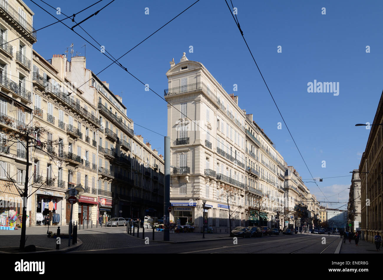 Rue Colbert c19th Haussmannian Street or Boulevard off Rue République Marseille Marseilles Provence France Stock Photo