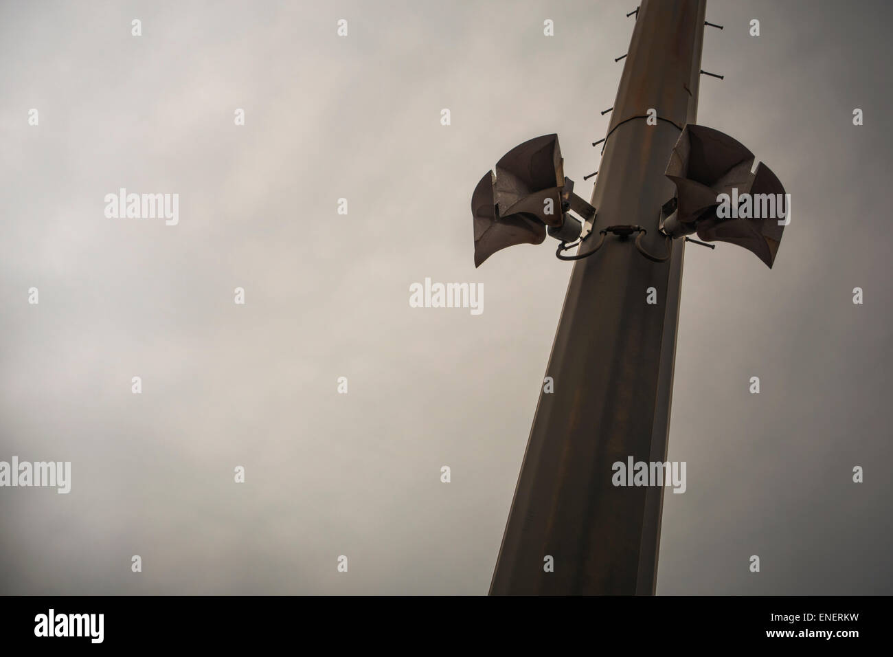 outdoor public address speakers on column Stock Photo