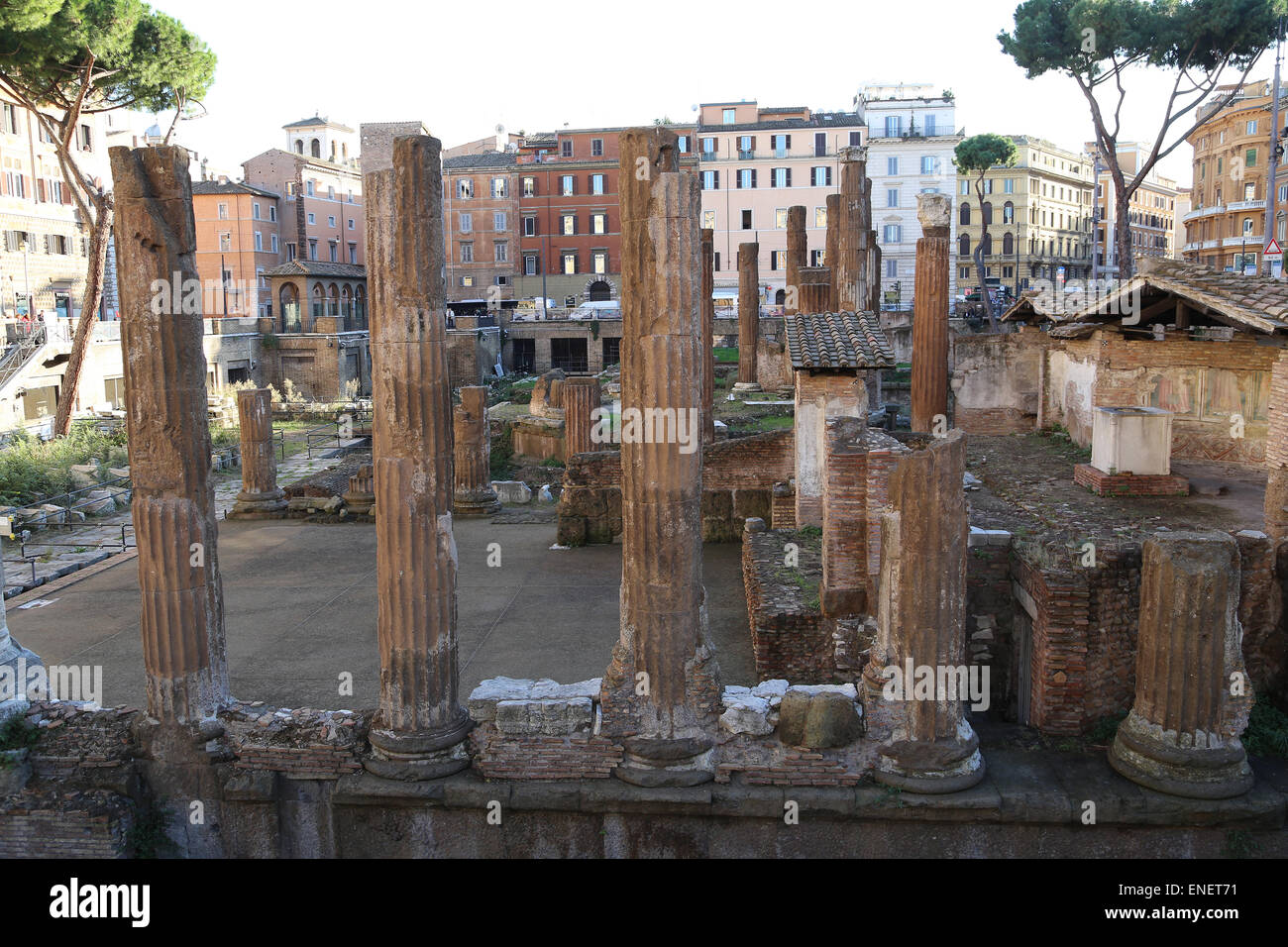 Italy. Rome. The Sacred area of Largo di Torre Argentina. Ruins of Republican Roman temples. Ancient Campus Martius. Stock Photo