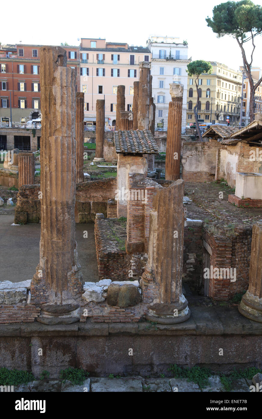 Italy. Rome. The Sacred area of Largo di Torre Argentina. Ruins of Republican Roman temples. Ancient Campus Martius. Stock Photo