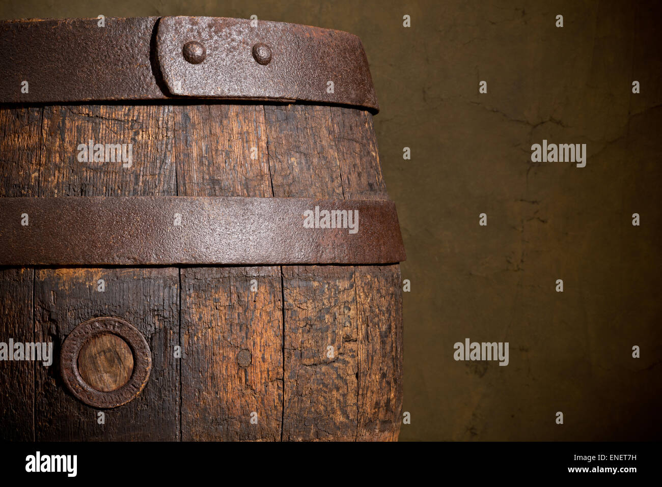 a detail of old wooden beer barrel, old vintage background Stock Photo