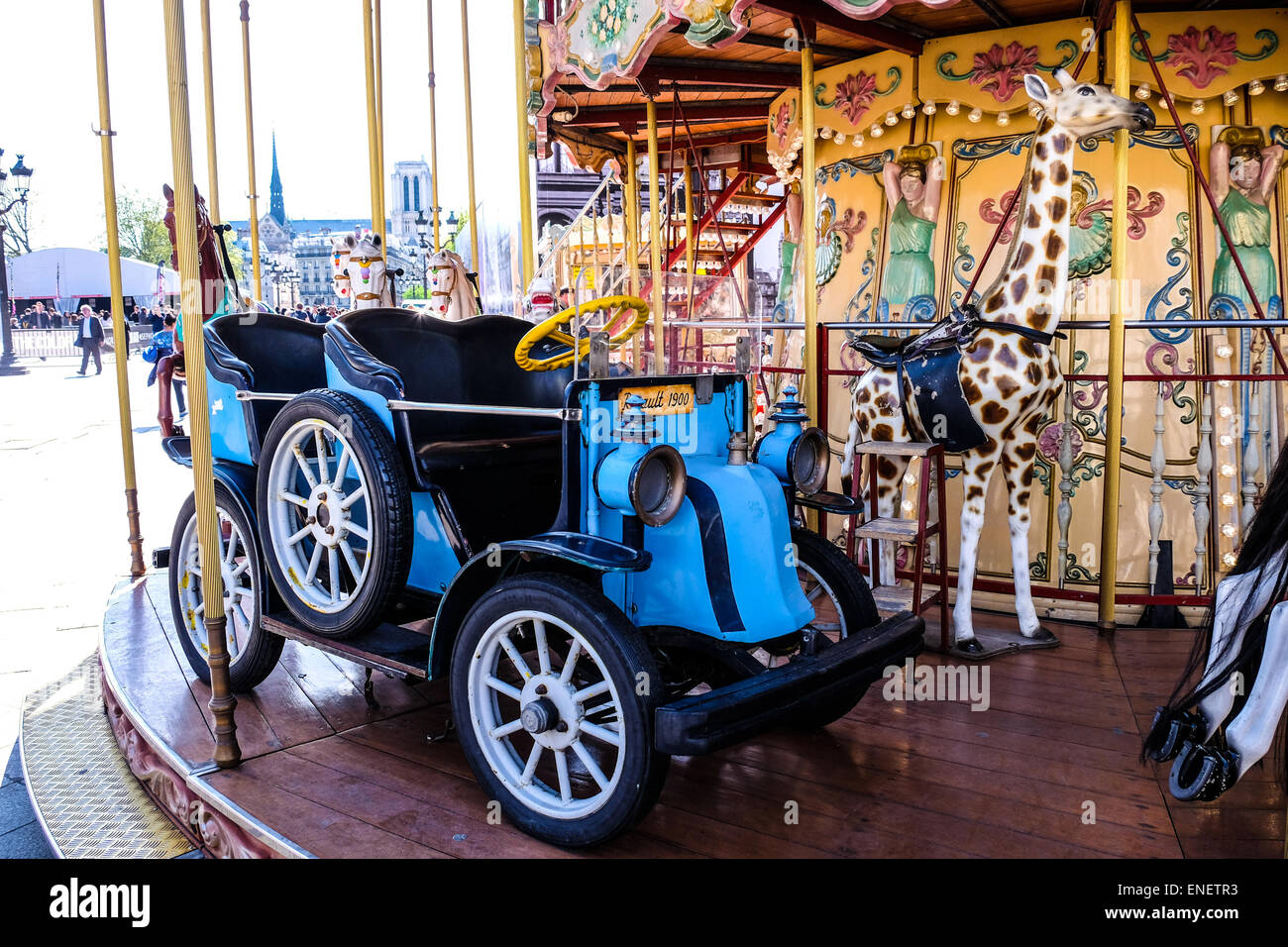 France Paris Old Renault car on a Carousel in front of the Hotel de Ville, Paris Stock Photo
